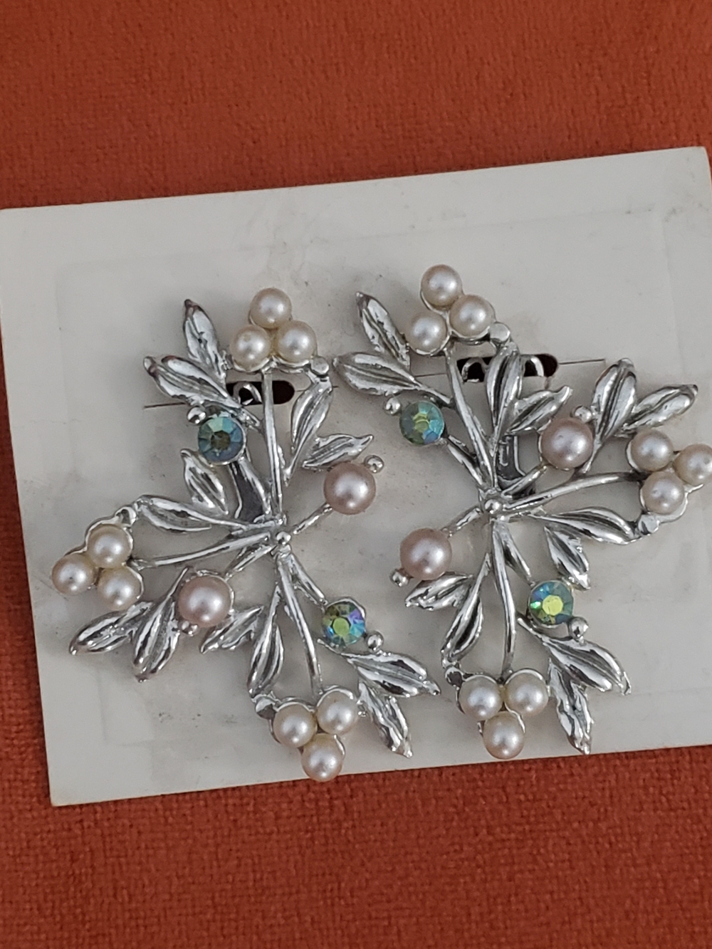 Silver Pearl & Crystal Floral Statement Clip On Earrings - Women's Jewelry